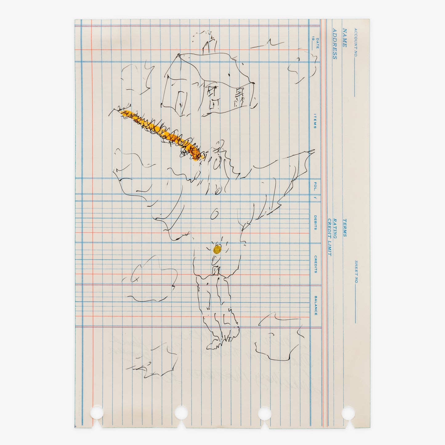 Linda Mary Montano "3rd Chakra Down, Drawn with Tremors + Broken Right Hand"