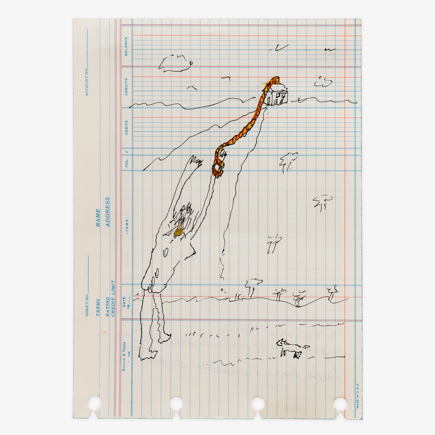 Linda Mary Montano "5th Chakra Down, Drawn with Tremors + Broken Right Hand"